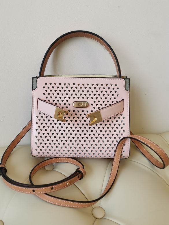 Tory Burch Lee Radziwill Petite Top-Handle Bag in Pink Heart-Perforated Leather