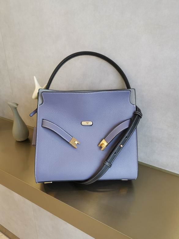 Tory Burch Lady Double Bag in Periwinkle Blue Pebbled Leather