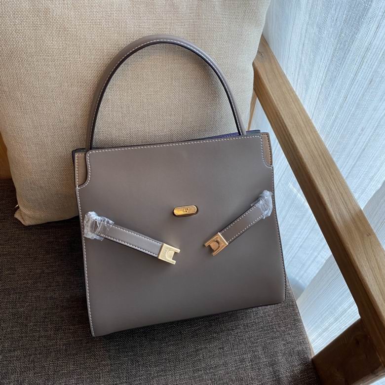 Tory Burch Lee Radziwill Double Bag in Taupe Grey Smooth Leather
