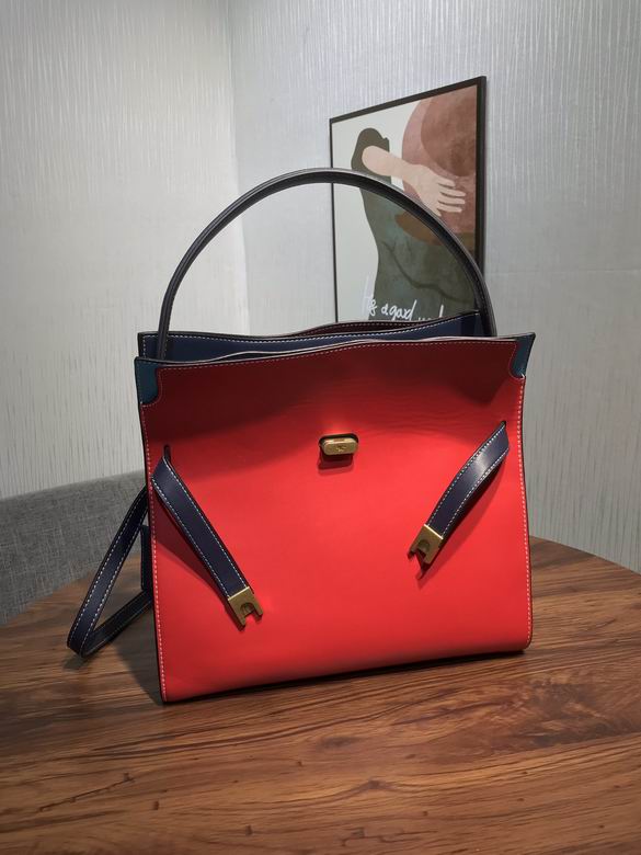 Tory Burch Lee Radziwill Double Bag in Red Leather with Navy Straps