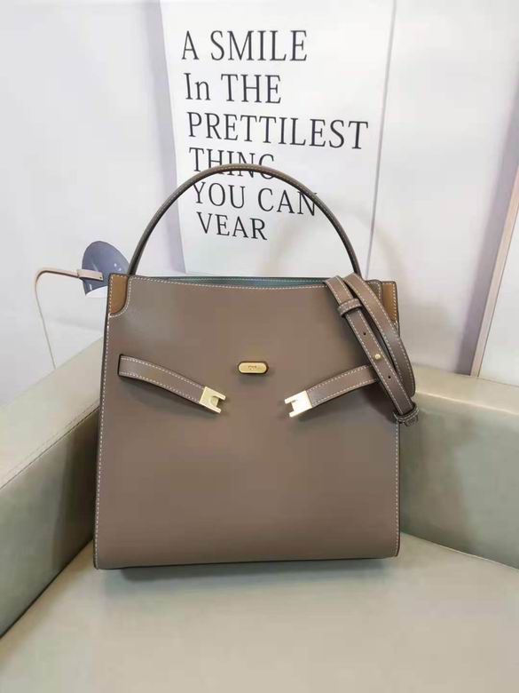 Tory Burch Lee Radziwill Double Bag in Taupe Leather with Shoulder Strap