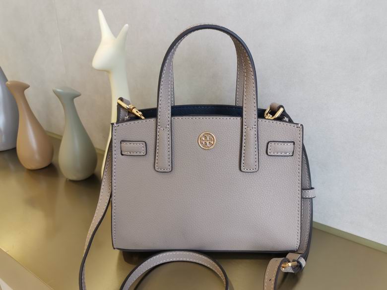 Tory Burch Robinson Mini Top-Handle Crossbody Bag in Greige Pebbled Leather