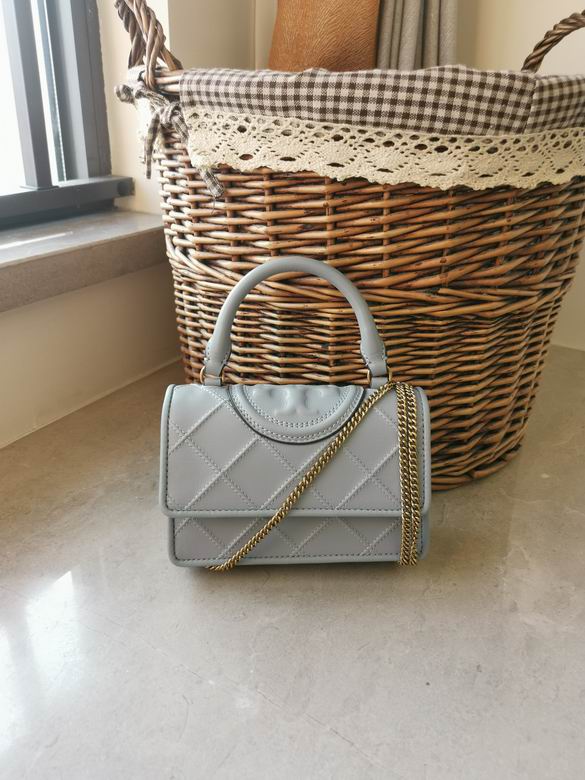 Tory Burch Fleming Soft Mini Top-Handle Bag in Gray-Blue Quilted Leather