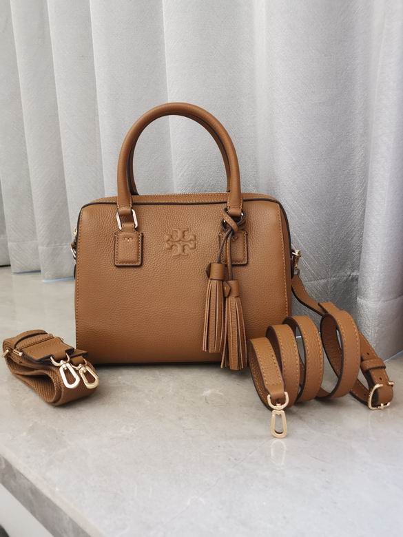 Tory Burch Thea Satchel Top-Handle Bag in Tan Pebbled Leather