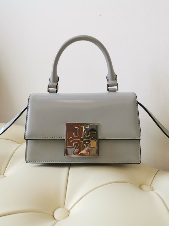Tory Burch Bon Bon Mini Top-Handle Crossbody Bag in Gray Glossy Leather