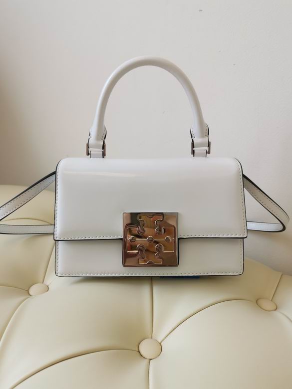 Tory Burch Bon Bon Mini Top-Handle Crossbody Bag in White Glossy Leather