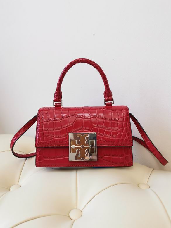 Tory Burch Bon Bon Mini Top-Handle Bag in Red Croc-Embossed Leather