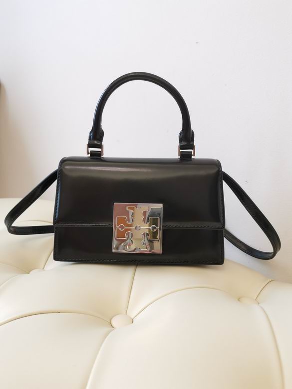 Tory Burch Bon Bon Mini Top-Handle Crossbody Bag in Black Glossy Leather