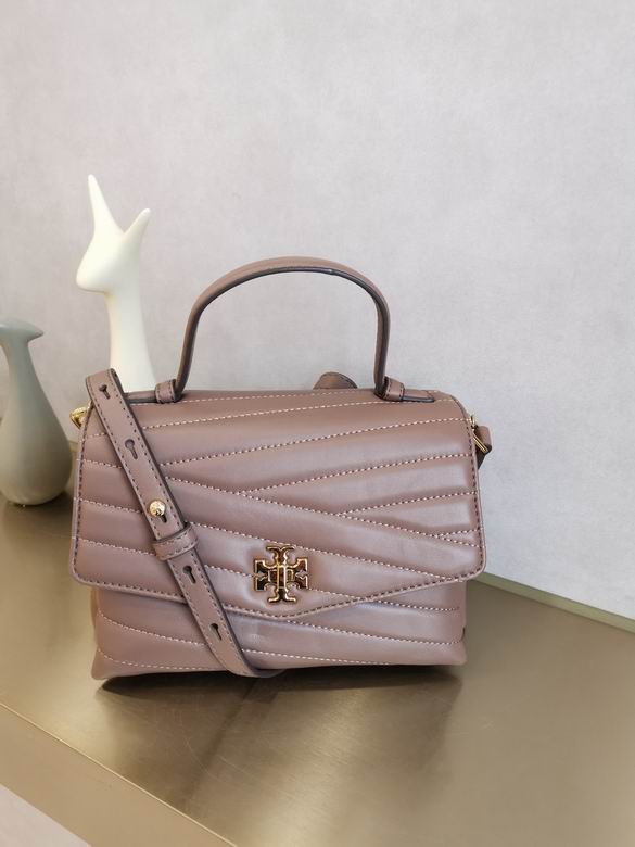 Tory Burch Kira Chevron Small Top-Handle Bag in Taupe Quilted Leather