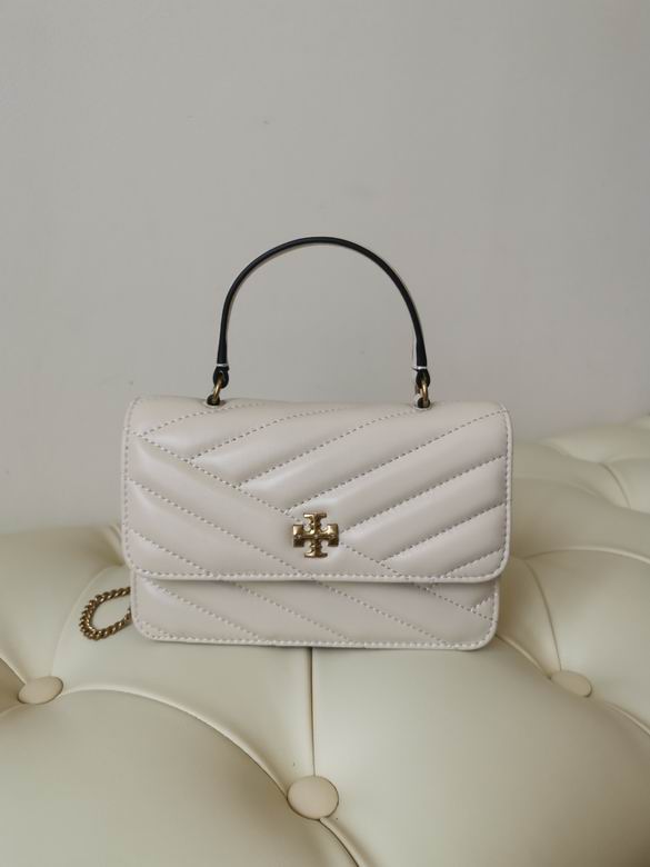 Tory Burch Kira Chevron Mini Top-Handle Bag in Cream Quilted Leather