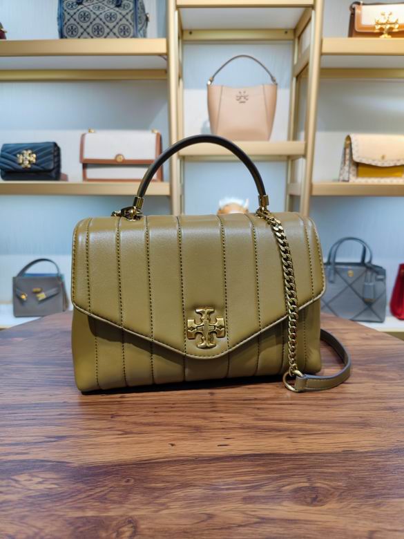Tory Burch Kira Chevron Top-Handle Crossbody Bag in Olive Green Leather