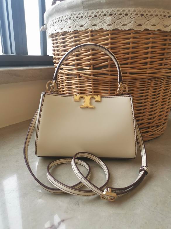 Tory Burch Eleanor Small Top-Handle Bag in Cream Leather with Crossbody Strap