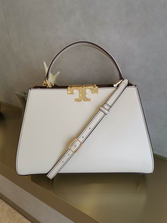 Tory Burch Eleanor Top-Handle Bag in White Leather with Gold Logo Clasp