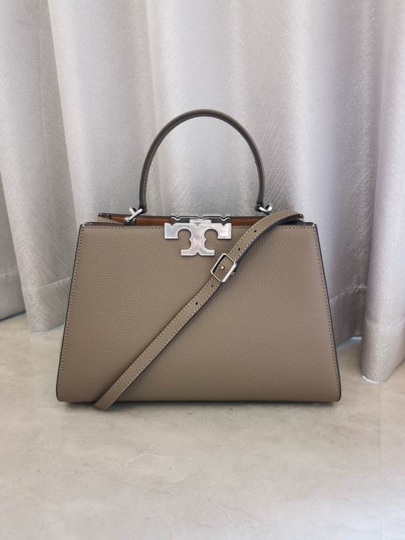Tory Burch Eleanor Top-Handle Bag with Strap in Taupe Pebbled Leather