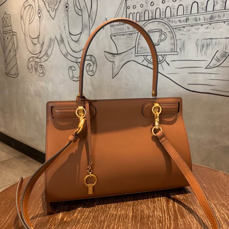 Tory Burch Lee Radziwill Small Top-Handle Bag in Tan Brown Leather
