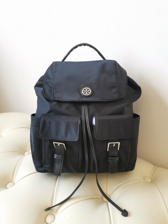 Tory Burch Nylon Flap Backpack with Buckle Pockets in Black