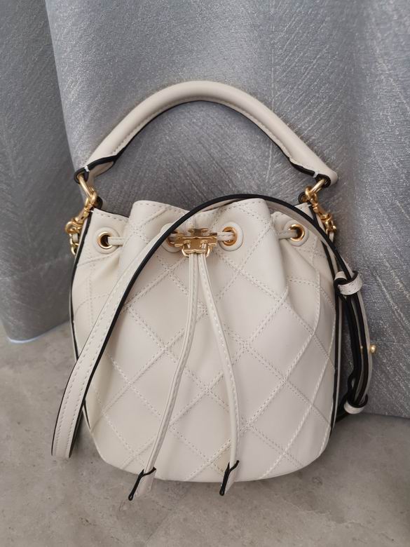 Tory Burch Fleming Soft Mini Bucket Bag in Cream Quilted Leather