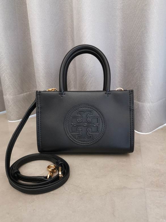 Tory Burch Ella Bio Mini Tote Crossbody Bag in Black with Embossed Logo