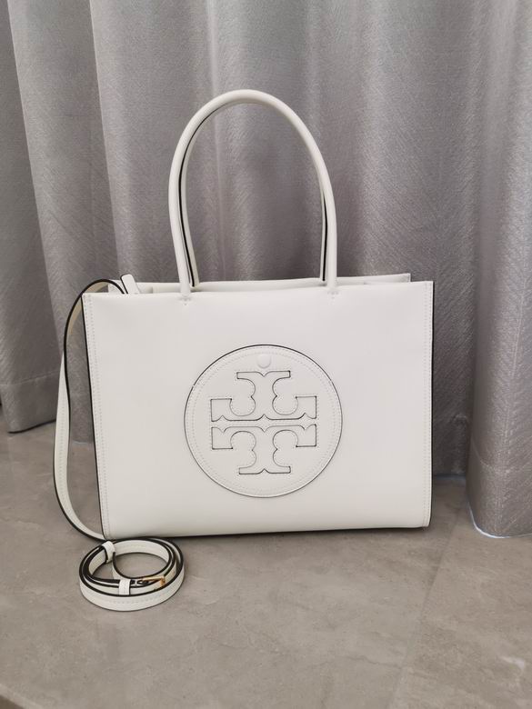 Tory Burch Ella Tote Bag with Double T Medallion in White