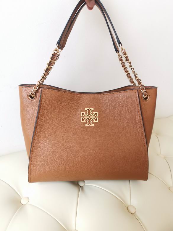 Tory Burch Britten Chain-Handle Tote Bag in Tan Pebbled Leather