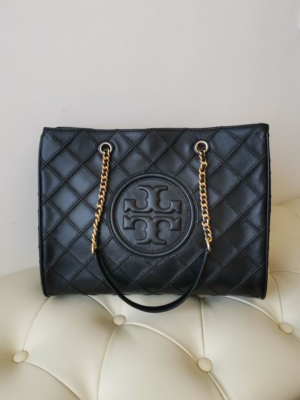 Tory Burch Fleming Soft Quilted Chain-Handle Tote Bag in Black Leather