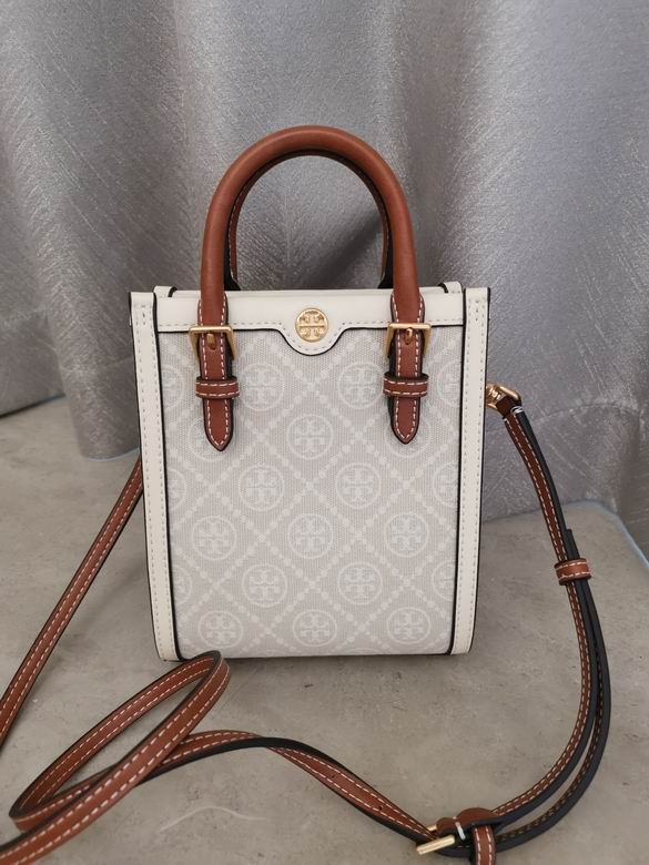 Tory Burch T Monogram Mini Tote Crossbody Bag in Ivory Jacquard with Tan Leather