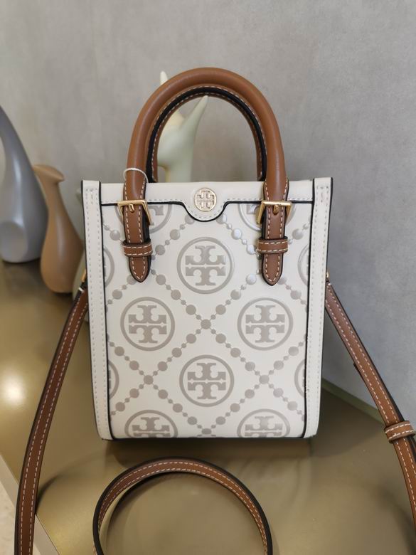 Tory Burch T Monogram Mini Tote Crossbody Bag in Ivory Embossed Leather