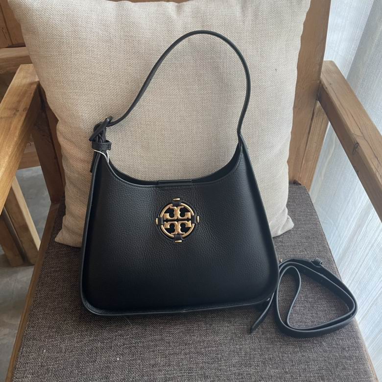 Tory Burch Miller Small Hobo Shoulder Bag in Black Pebbled Leather