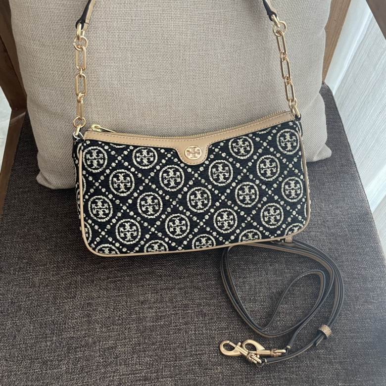 Tory Burch T Monogram Jacquard Shoulder Bag with Chain Strap in Black