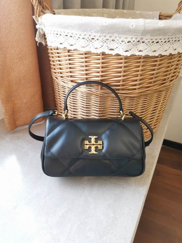Tory Burch Kira Mini Top-Handle Bag in Black Diamond-Quilted Leather