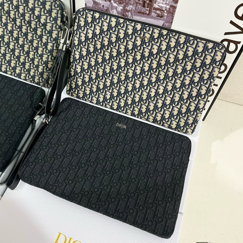 Dior Oblique Jacquard Zip Pouch Clutch in Navy Beige or Black