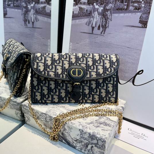 Christian Dior Bobby East-West Chain Clutch in Blue Oblique Jacquard