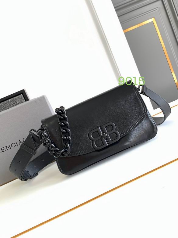 Balenciaga BB Soft Flap Shoulder Bag in Black Leather with Chain Detail