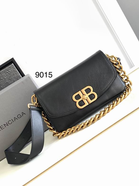 Balenciaga BB Soft Flap Shoulder Bag in Black Leather with Gold Chain