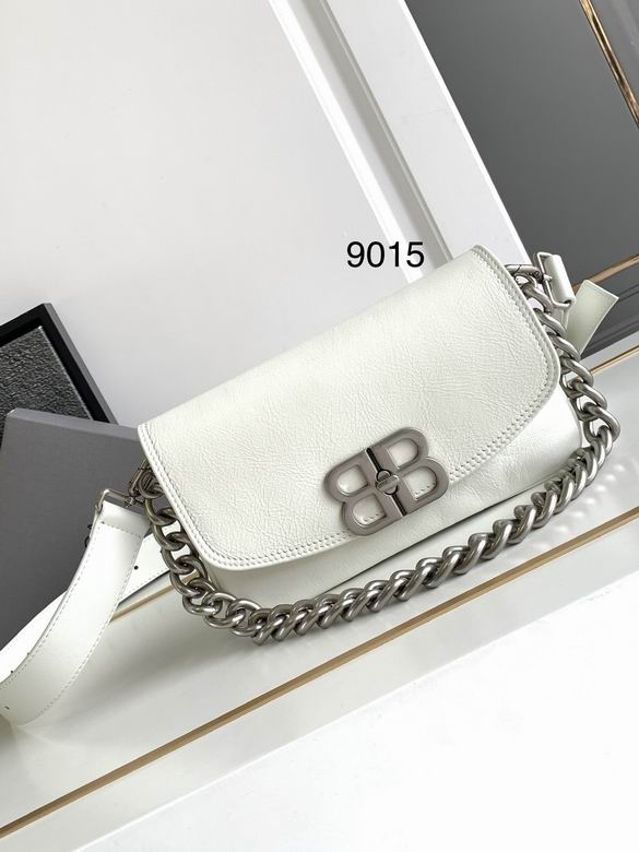 Balenciaga BB Soft Flap Shoulder Bag in White Leather with Chain Strap