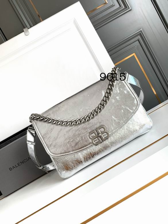 Balenciaga BB Soft Flap Shoulder Bag in Silver Metallic Crinkled Leather