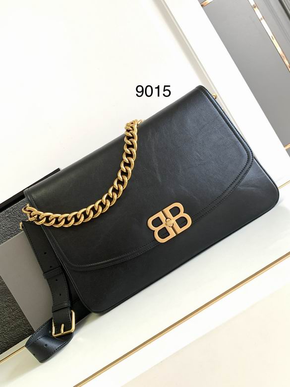 Balenciaga BB Soft Flap Shoulder Bag in Black Leather with Gold Chain