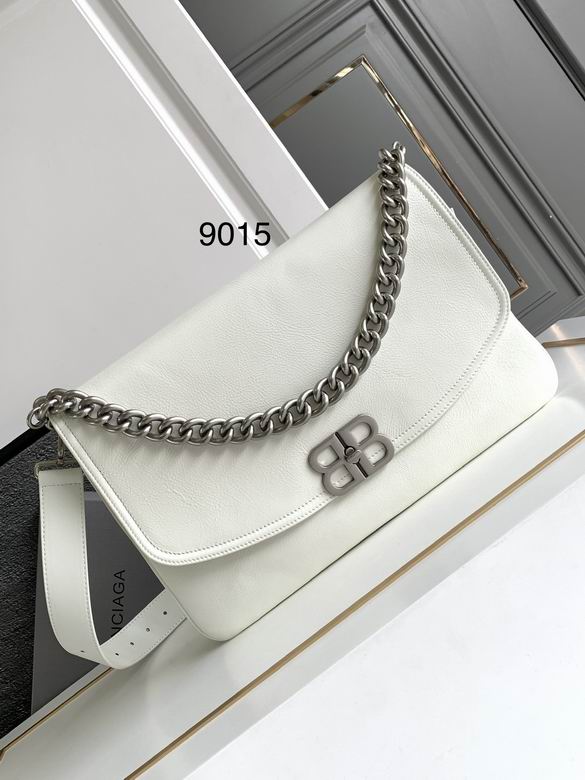 Balenciaga BB Soft Large Flap Shoulder Bag in White Leather with Chain Strap