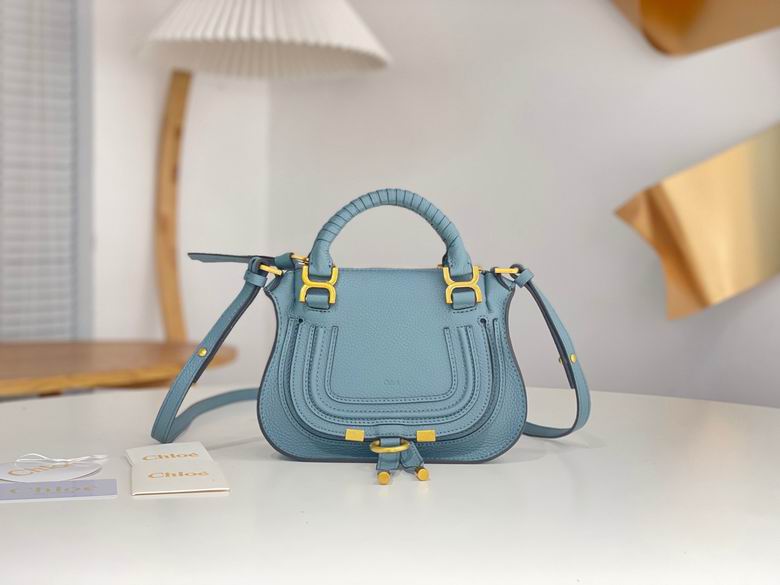 Chloé Marcie Mini Top-Handle Crossbody Bag in Blue Grained Leather