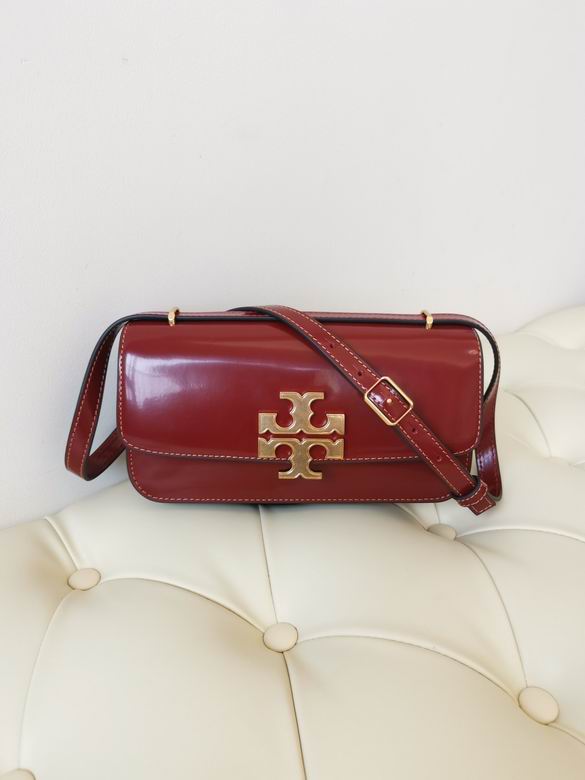 Tory Burch Eleanor Shoulder Bag in Burgundy Glossy Leather with Gold Logo