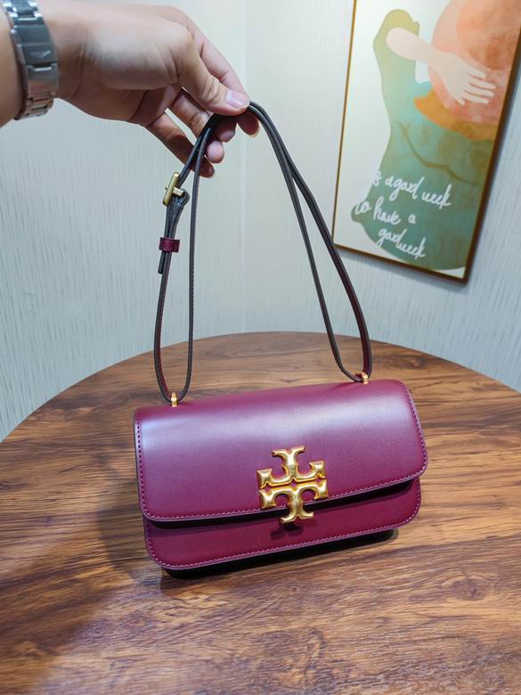 Tory Burch Eleanor Shoulder Bag in Burgundy Leather with Gold Double T Clasp