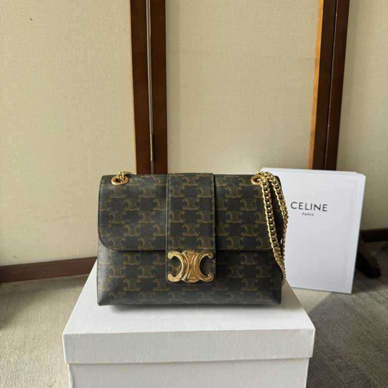 Celine Triomphe Chain Shoulder Bag in Brown Triomphe Canvas with Gold Hardware