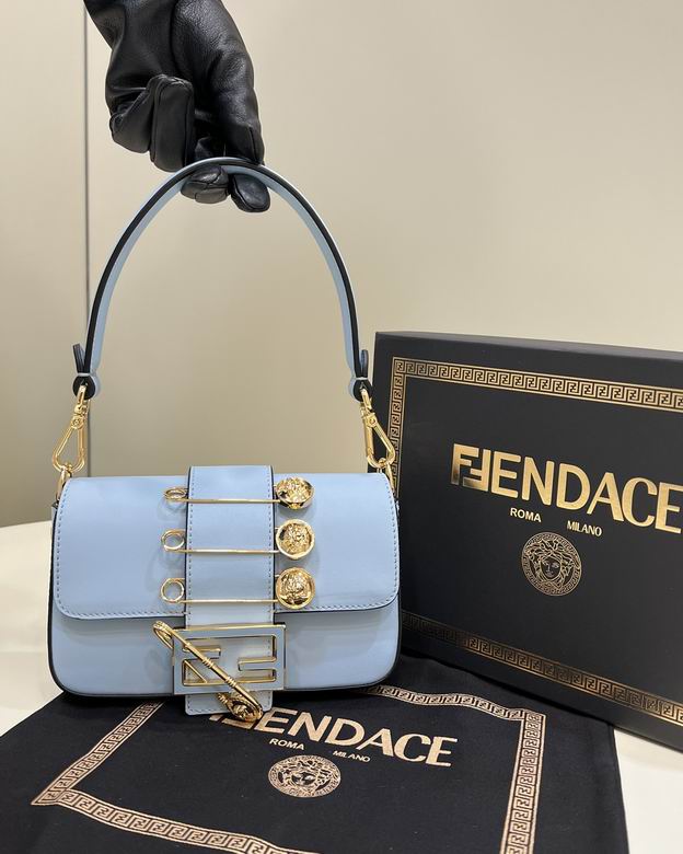 Fendi Baguette Mini Shoulder Bag in Light Blue Leather with Safety Pin Details