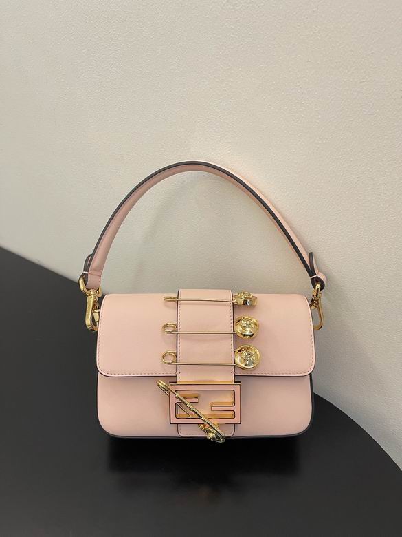 Fendi Baguette Shoulder Bag with Safety Pin Details in Light Pink Leather