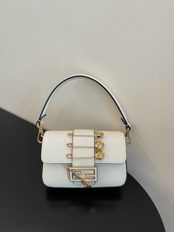 Fendi Baguette Shoulder Bag with Gold Safety Pin Detail in White Leather
