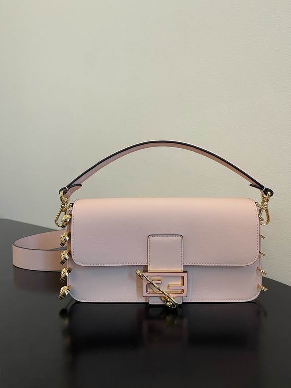 Fendi Baguette Medium Shoulder Bag in Light Pink Leather with Gold Safety Pin Details