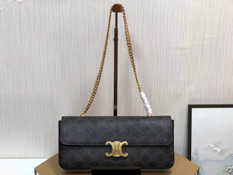 Celine Triomphe Claude Chain Shoulder Bag in Brown Triomphe Canvas