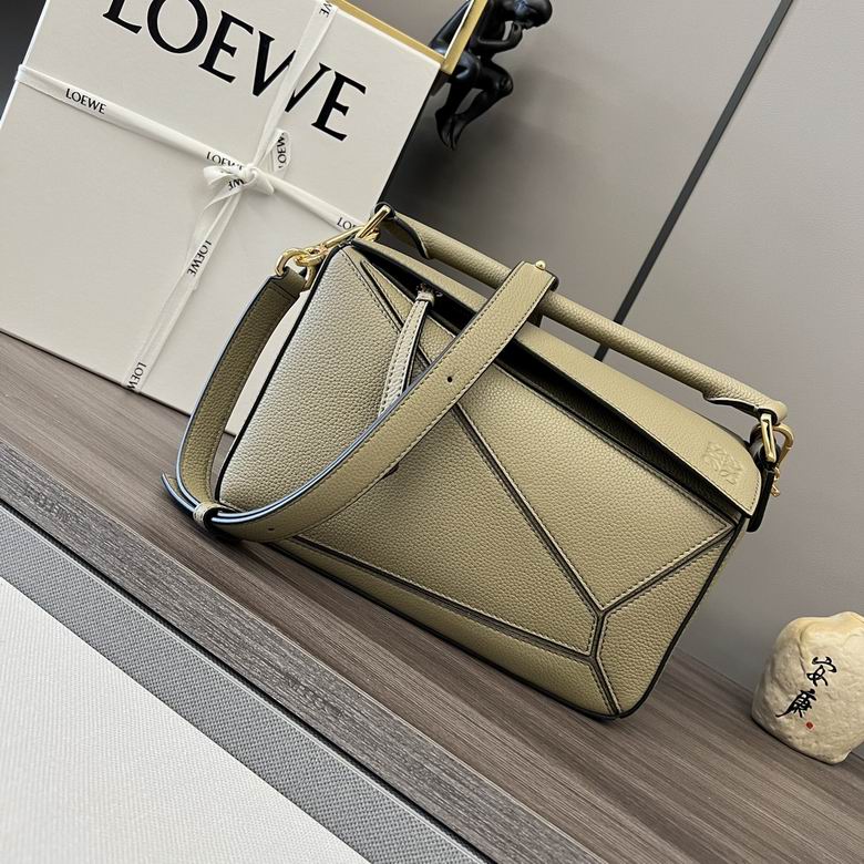 Loewe Puzzle Small Top-Handle Shoulder Bag in Sage Green Grained Leather
