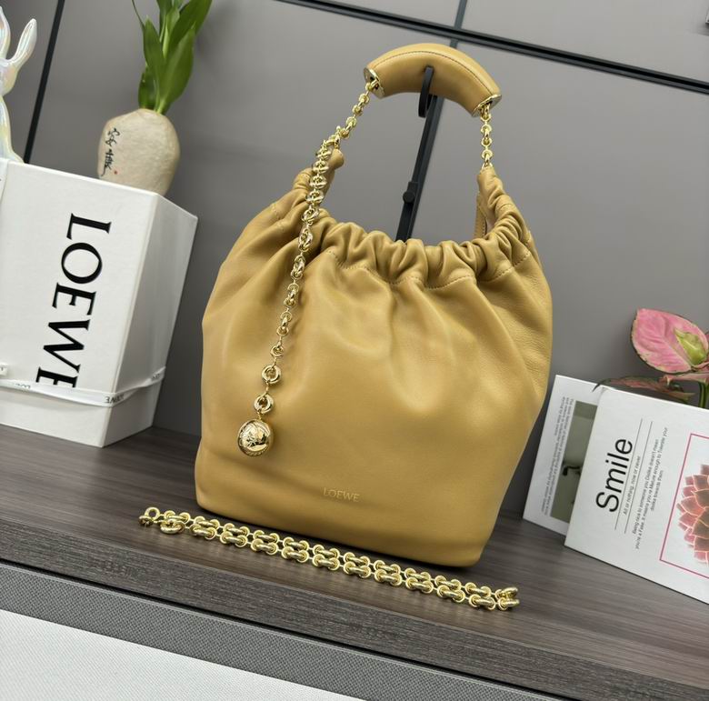 Loewe Squeeze Bucket Bag with Chain Strap in Golden Yellow Leather