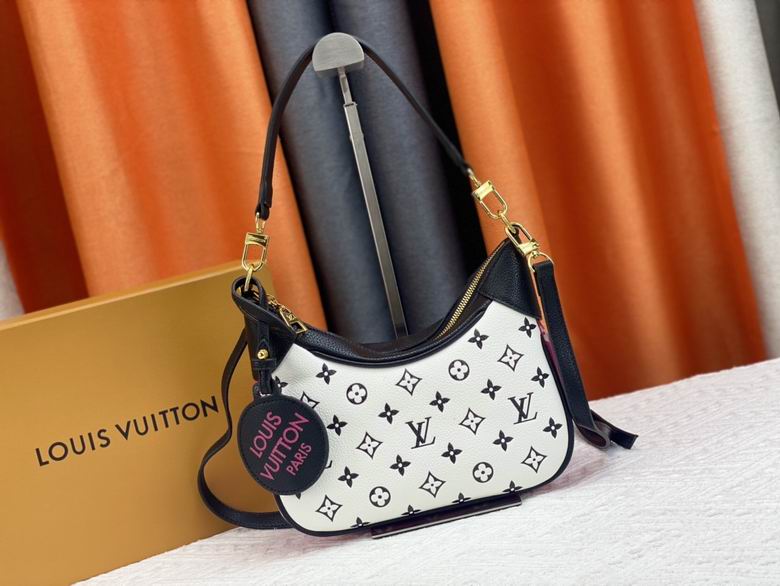 Louis Vuitton Bagatelle Hobo Shoulder Bag in Cream and Black Monogram Leather